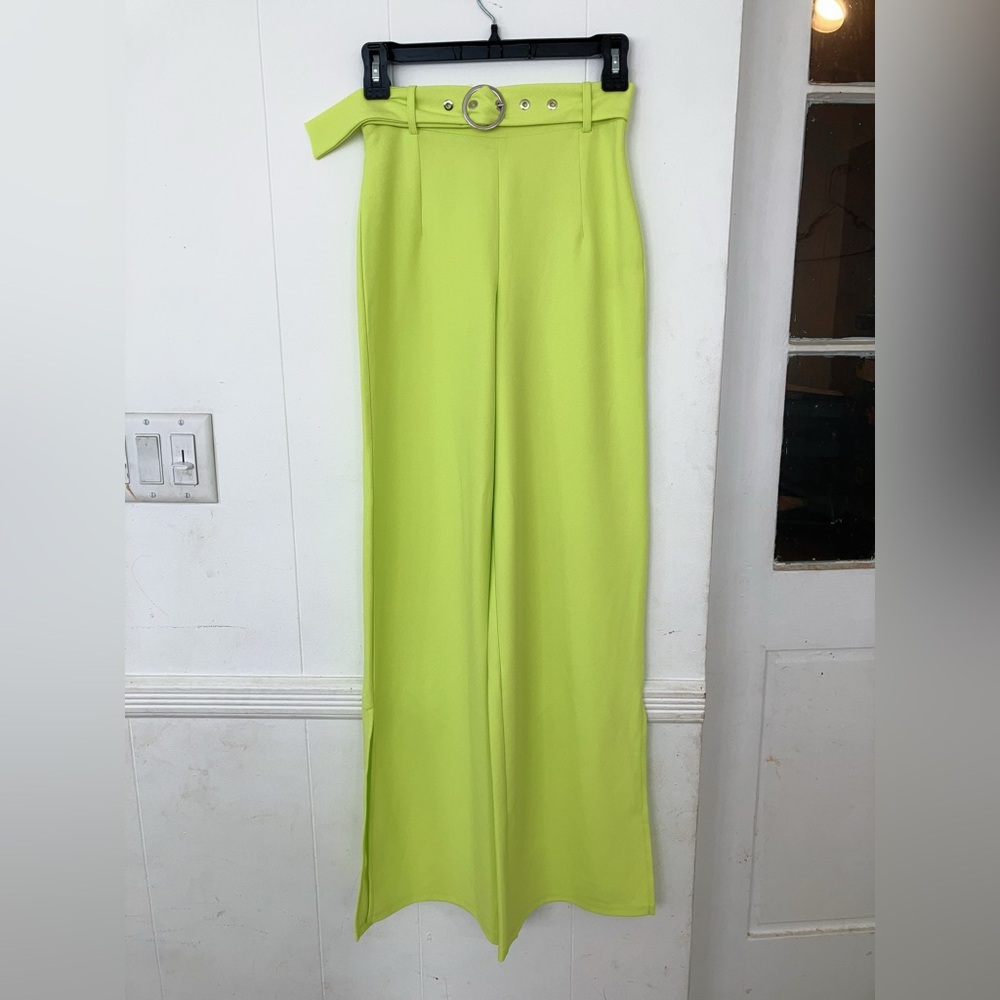Bershka lime green split flared pants